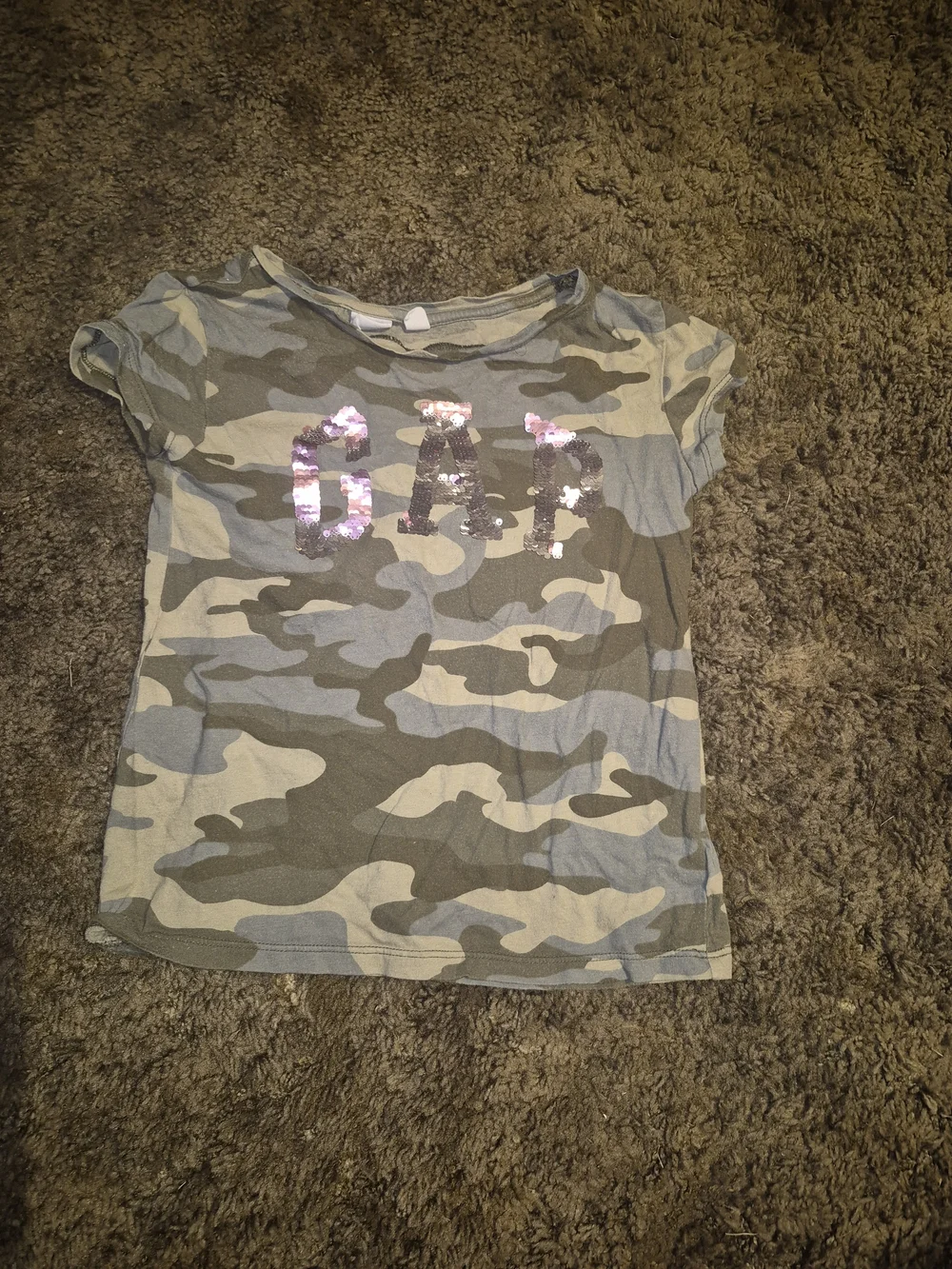GAP Girls' Camo Short-Sleeve Tee with Pink Sequin Logo
